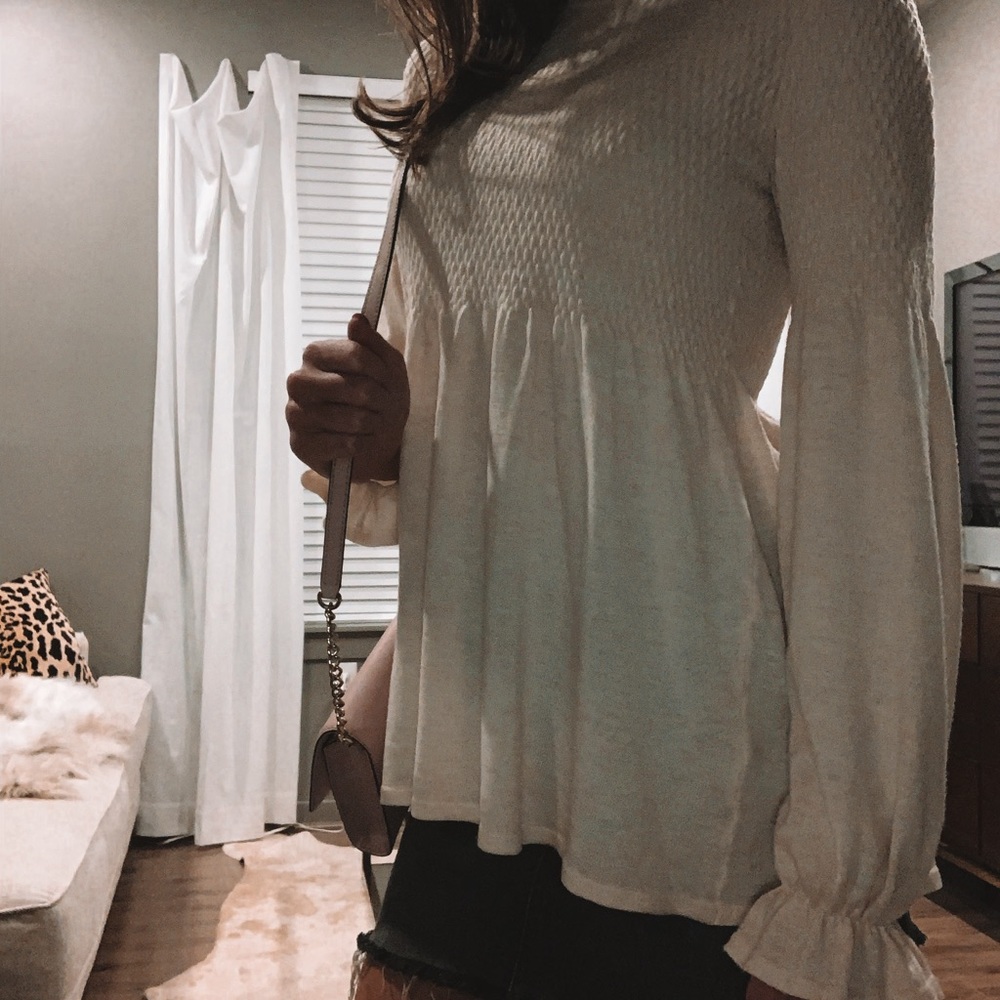 Roolee light peach smocked longsleeve top